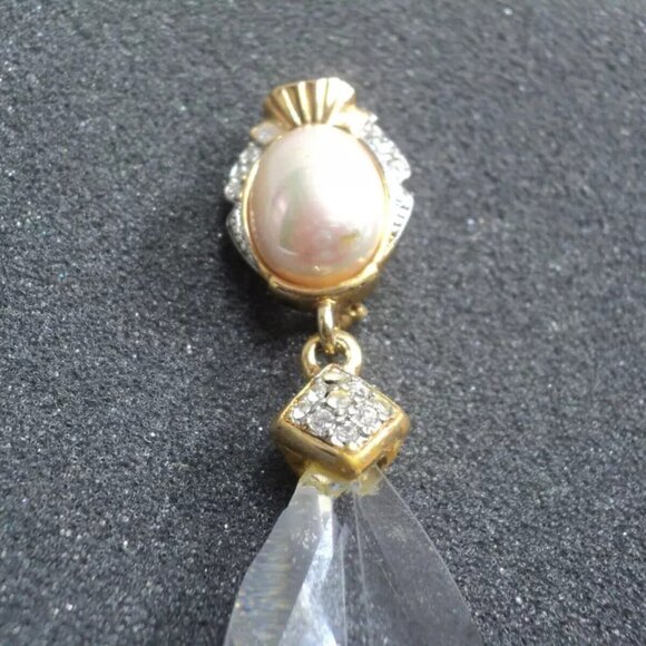 Gem Craft Brooch Pin Faux Pearl, Crystal, Rhinestone Vintage Light Defects 2.75" - Picture 3 of 5